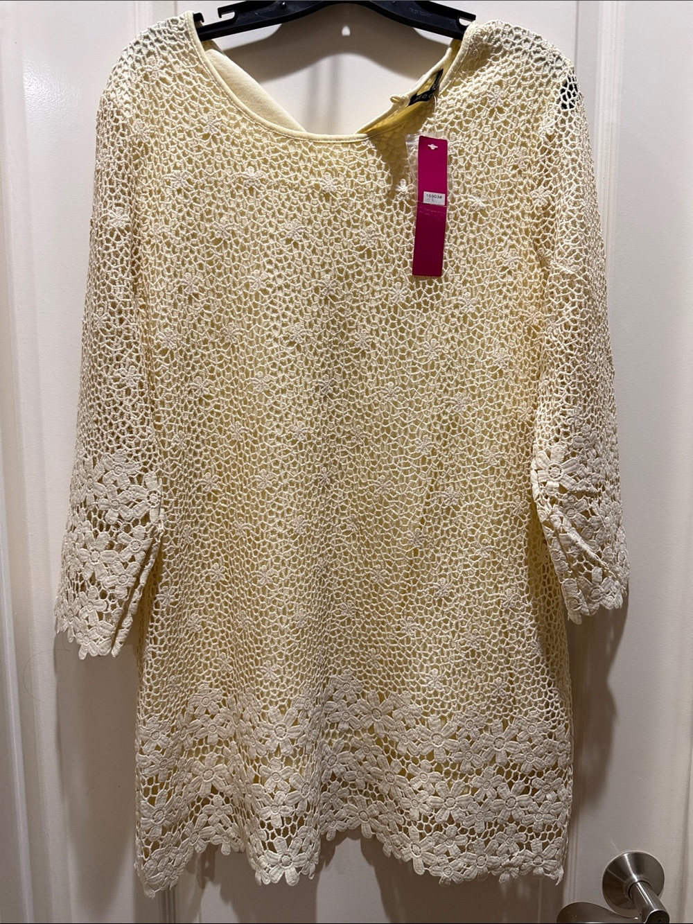 Mechant NWT Cream Lined Crochet 3/4 Sleeve Tunic or Dress Large